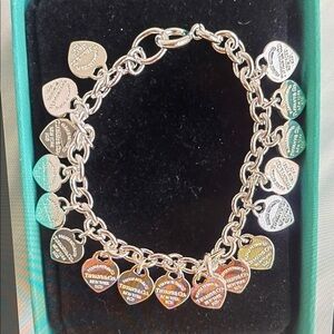 Tiffany & Co Silver and Teal Heart Charm Bracelet
